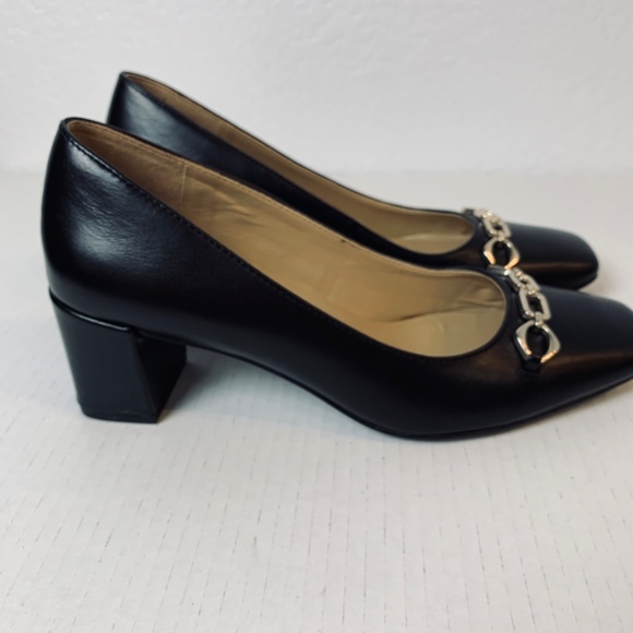 Naturalizer Warner Bit Pumps Womens 8.5M Black Leather Square Toe Block Heel - Picture 6 of 9